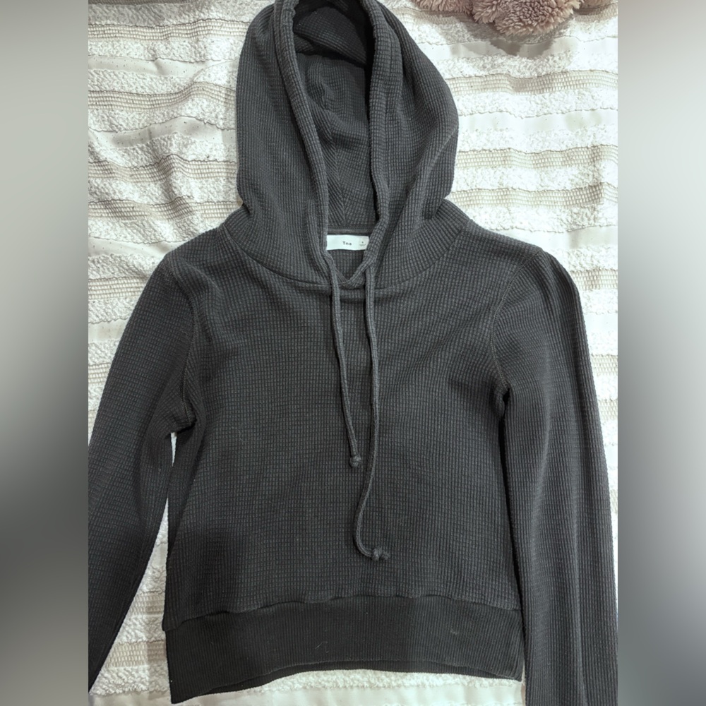 TNA Cropped Waffle Hoodie Sweater